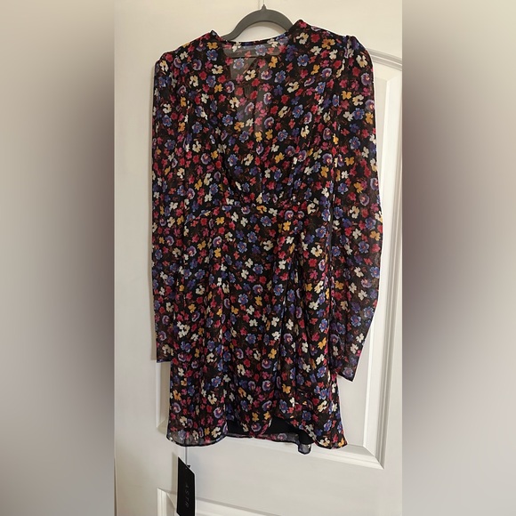 Astr Pink and Blue Ruched Puff Sleeve Sheath Dress - Picture 4 of 5